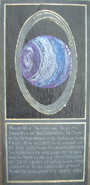 Plaque presented to Gordon E Taylor
