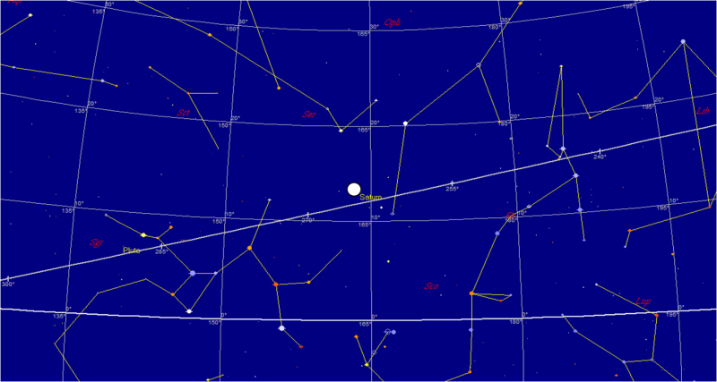 Sky chart to show the position of Saturn at opposition in June 2017