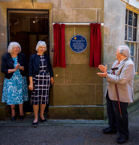 The unveiling of the plaque, with Catherine Brophy of YPS, a decendant of Thomas Cooke, and Dr Peter Addyman of YCT