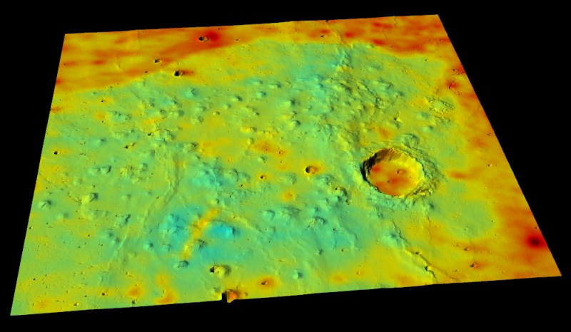  Figure 1: The refractive index map of the Marius Hills and immediately surrounding mare. The local terrain relief is shown with vertical scale exaggerated and a refractive index map draped over it.