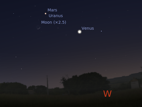 Venus and the Moon at 6.30pm on Wed 2017 Mar 1.