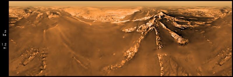 The surface of Titan imaged by the Huygens Lander from an altitude of 2km ©NASA