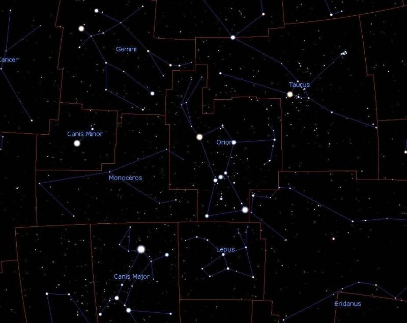 Figure 1 The night sky is divided up into areas known as constellations. (Stellarium)