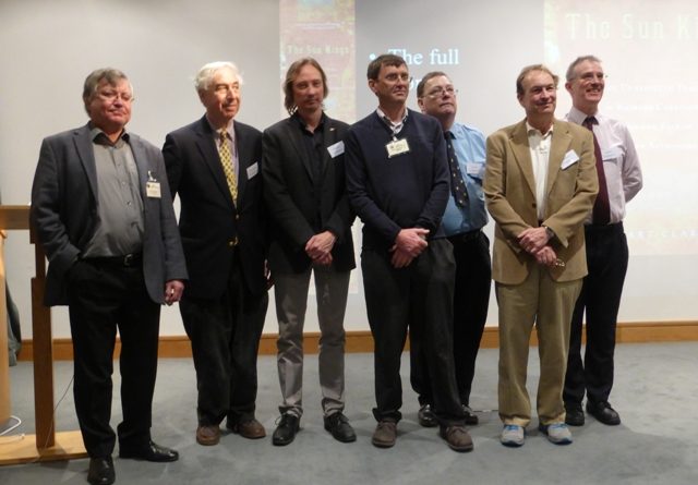 Kevin Kilburn (SHA co-chair), Jay Pasachoff, Stuart Clark, Kevin Johnson, Tony Kinder, Bill Sheehan and Mike Frost (BAA co-chair) (image David Sellers). Bob Marriott, below, also spoke.