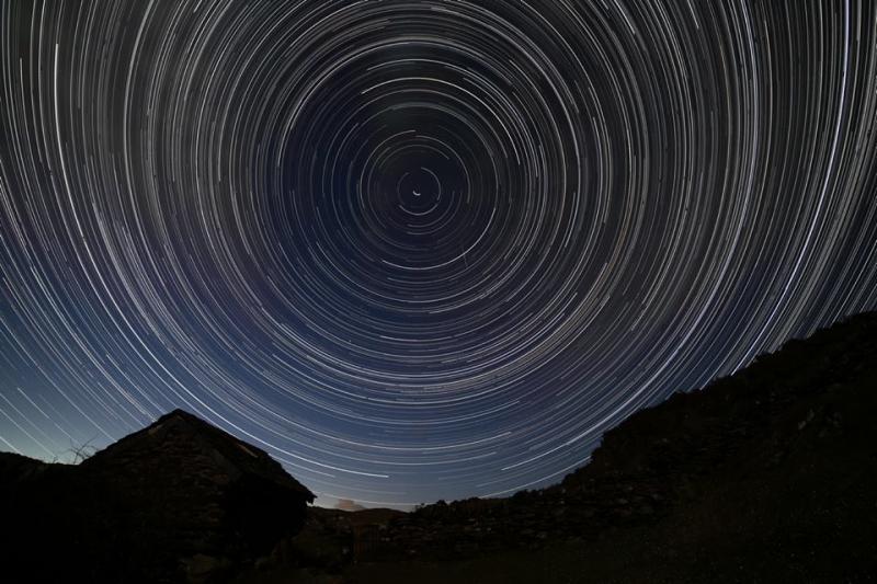 Figure 1. The stars appear to rotate counter-clockwise around the North Celestial Pole. This is always westward even though it may up, down, right or left. (Image courtesy James Dawson).