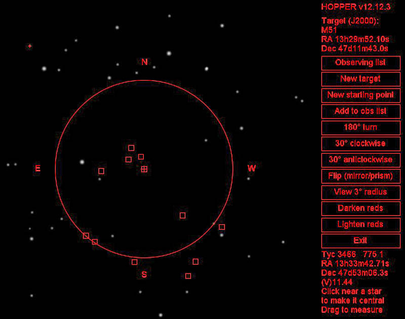 Figure 14. After clicking OK to confirm the object a 1 degree field is displayed with M51 in the centre.