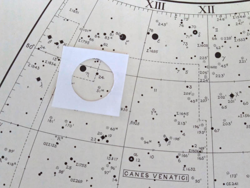 Figure 2. A simple piece of paper with a hole in it can be used to show how much sky is visible in a finder or telescope.