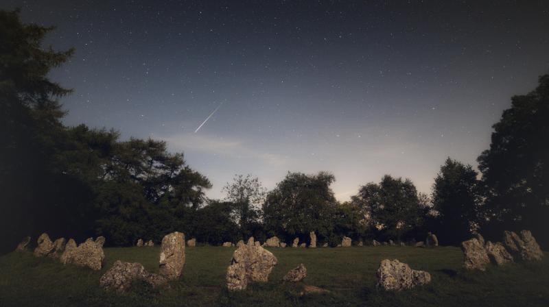 Perseid over the Rollright Stones in 2017 by Steve Knight