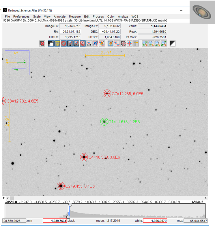 A screenshot from AstroImageJ