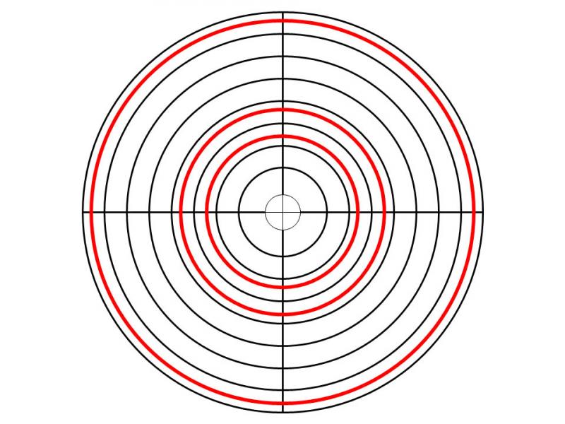 Figure 2 The collimation target pattern; concentric target rings up to the maximum diameter of the primary mirror, with an accurately marked centre point. 