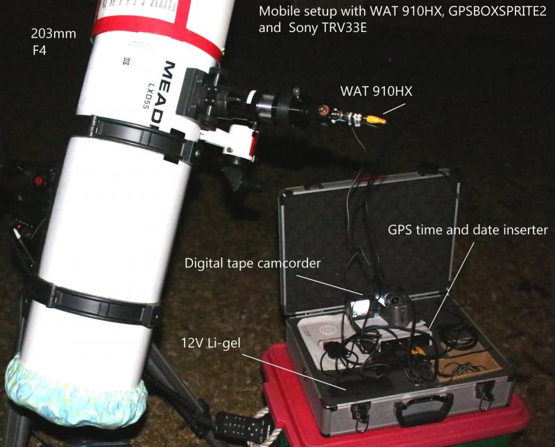 Figure 2. WAT-910HX video camera on an 8“mobile reflector. All equipment is powered by a 12V battery. Equipment used for recording an occultation by (423) Diotima, on Feb16-2016 when at magnitude 12. 