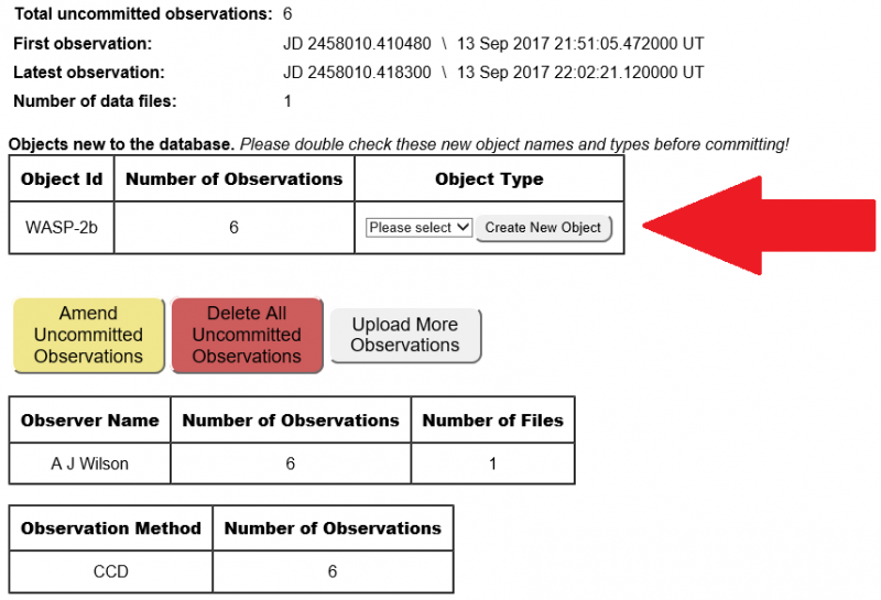 Adding the object type when uploading observations