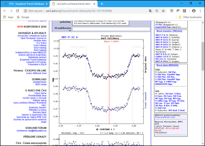 Figure 6. Screenshot of transit light curve of HAT-P-32b by Mark Salisbury.