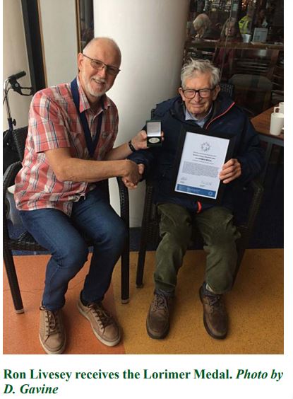 Ron Livesey receives the Lorimer Medal