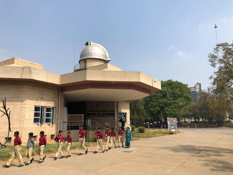 The entrance to the Nehru Planetarium, Bangalore, showing the dome of the 150mm Zeiss refractor.