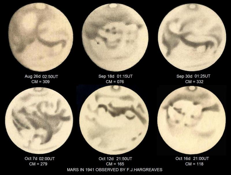 Figure 7. Pencil drawings of Mars from 1941 by F.J.Hargreaves.