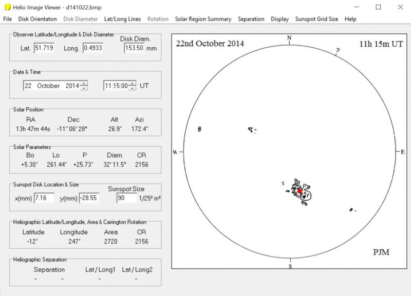 Figure 2. A disc drawing from 2014 Oct 22, displayed in Helio Viewer.