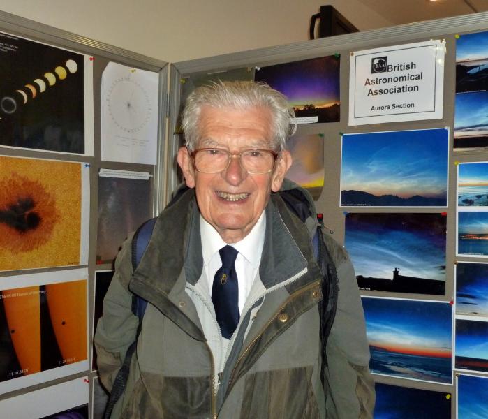 Ron Livesey with the Aurora Section display at the BAA Exhibition Meeting in Edinburgh, on 2017 Jun 24. Credit - K. Kennedy