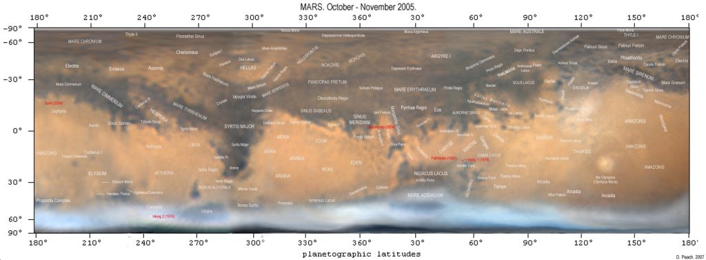 Mars 2005 by Damian Peach labelled map