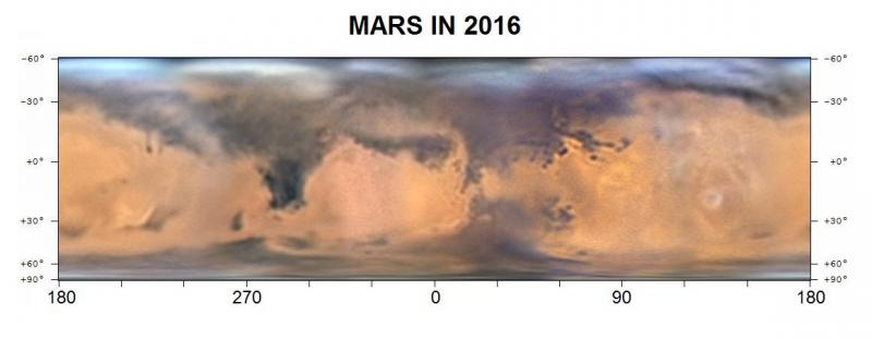 Apparition map on a cylindrical projection, from images taken with an ASI 224MC camera during 2016 May 13 – Jun 10. Note - here and in the other telescopic figures, south is uppermost. T. Kumamori