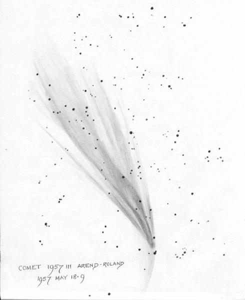 Sketch of comet Arend–Roland made by George on 1957 May 18.9. (Comet Section)