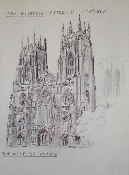 York Minster, sketched by George. The Minster has a notable ring of bells.