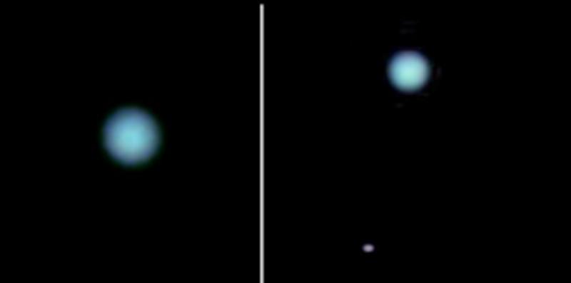 Figure 1. Neptune and Triton. RGB images, north up. Left – 2015 Jul 15. S. Kidd. Right – 2014 Sep 27. J. Sussenbach
