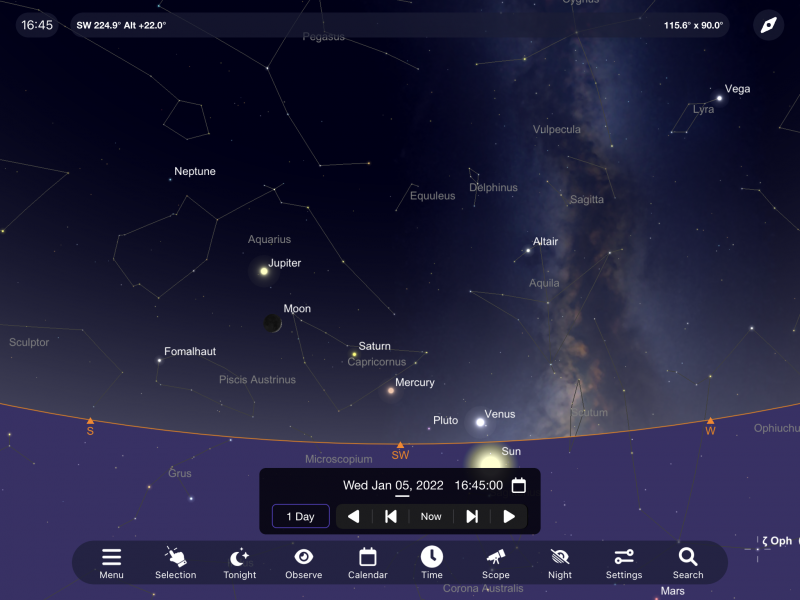 On the 5th January the the Moon is nearly South of Jupiter