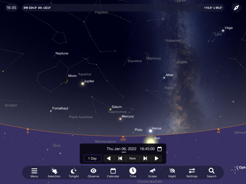 On the 6th January the the Moon is nearly East of Jupiter