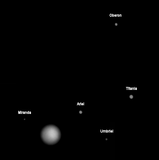 Image of Uranus and its five main moons by Peter Tickner