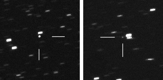 JWST (left) after sunshield deployment, and the upper stage (right). Taken by Nick James on 2021 Dec 31 at 22.00 UTC. 0.28m SCT, ƒ/10, ASI 6200MM, 5×60s. Range: 680,000km.