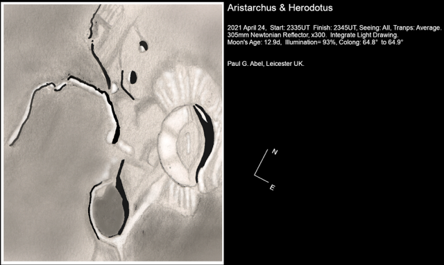 Aristarchus and Herodotus in integrated light on 2021 April 24, sketched by Paul Abel.