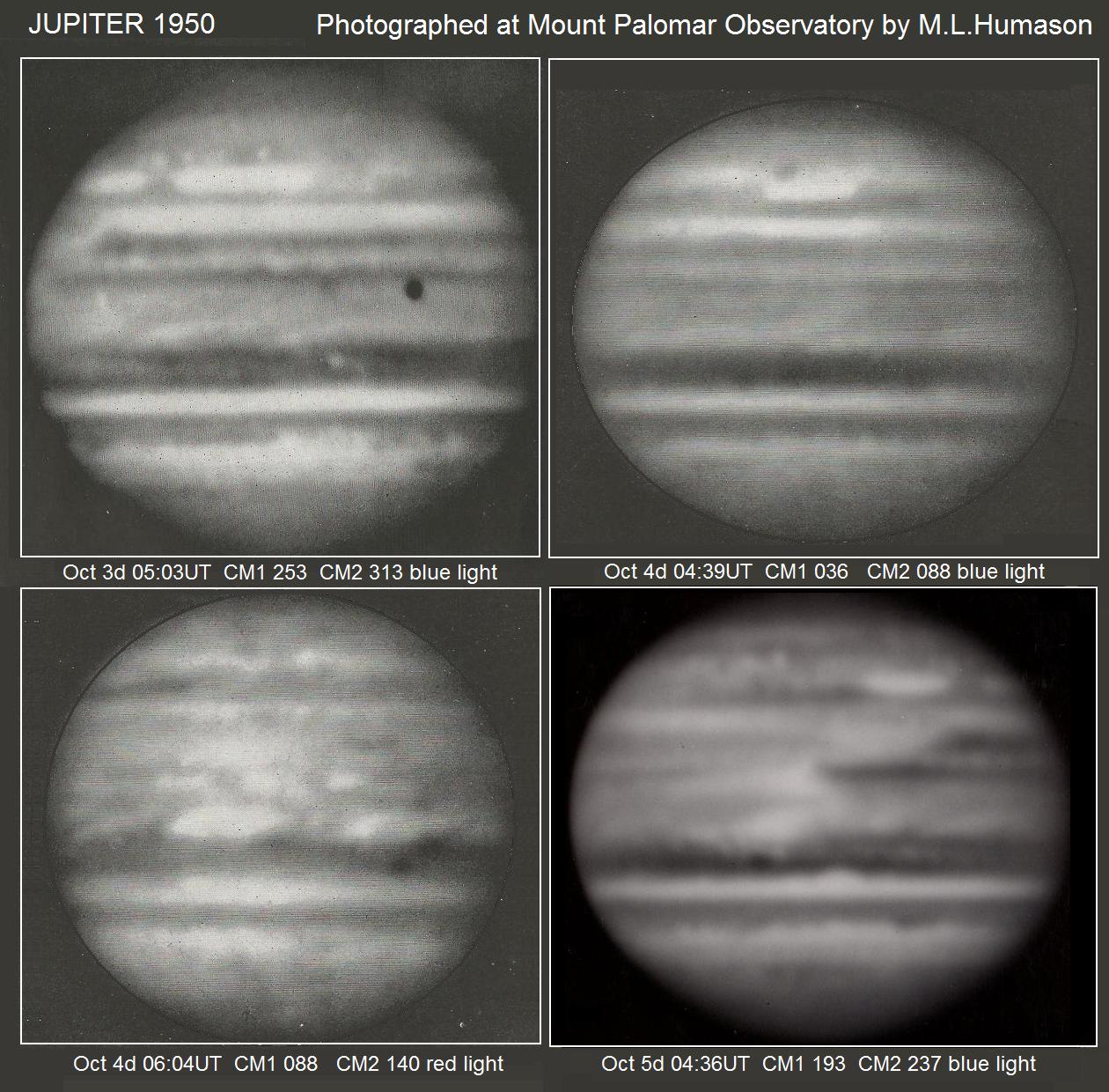 Four photographs of Jupiter taken by M. L. Humason with the 200-inch Mount Palomar reflector