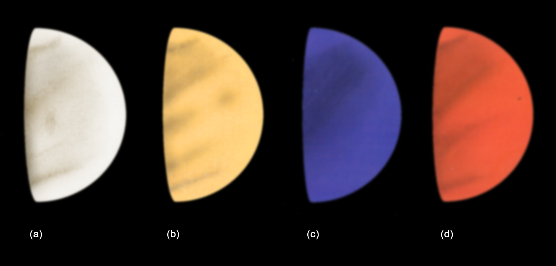 Figure 2: Diagonal streaks visible in the cloud markings. Note the cloud markings change depending on which filter is used to study the planet. The observation was made on 2020 Sep 1