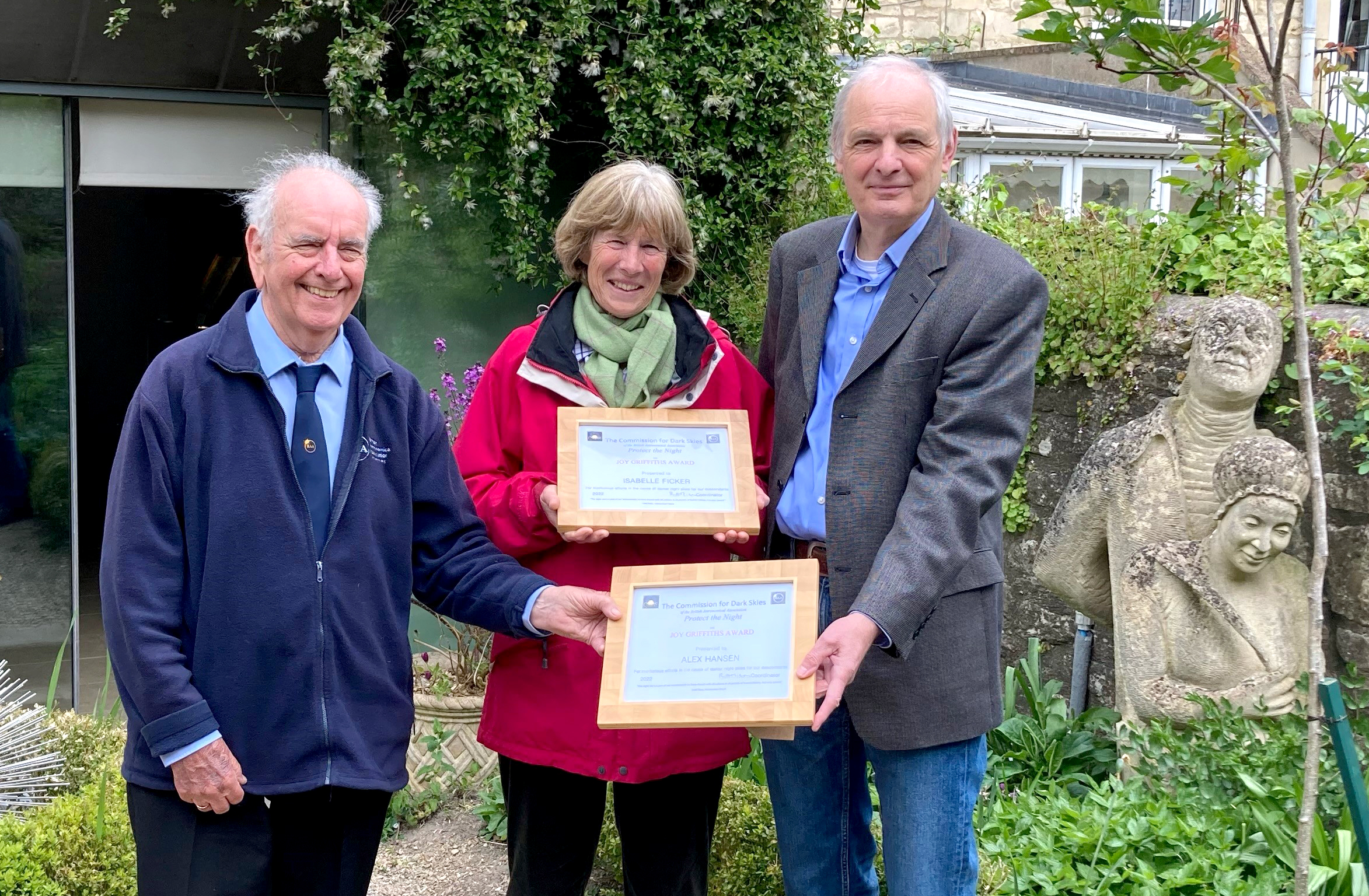 The 2022 Joy Griffiths awards in Herschel’s Garden, Bath. A statue of William and Caroline is in the background.