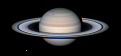 Figure 2. Image of the transit of Iapetus on 2022 April 29 at 20:38 UT by Darryl Milika and Pat Nicholas. (North upwards)