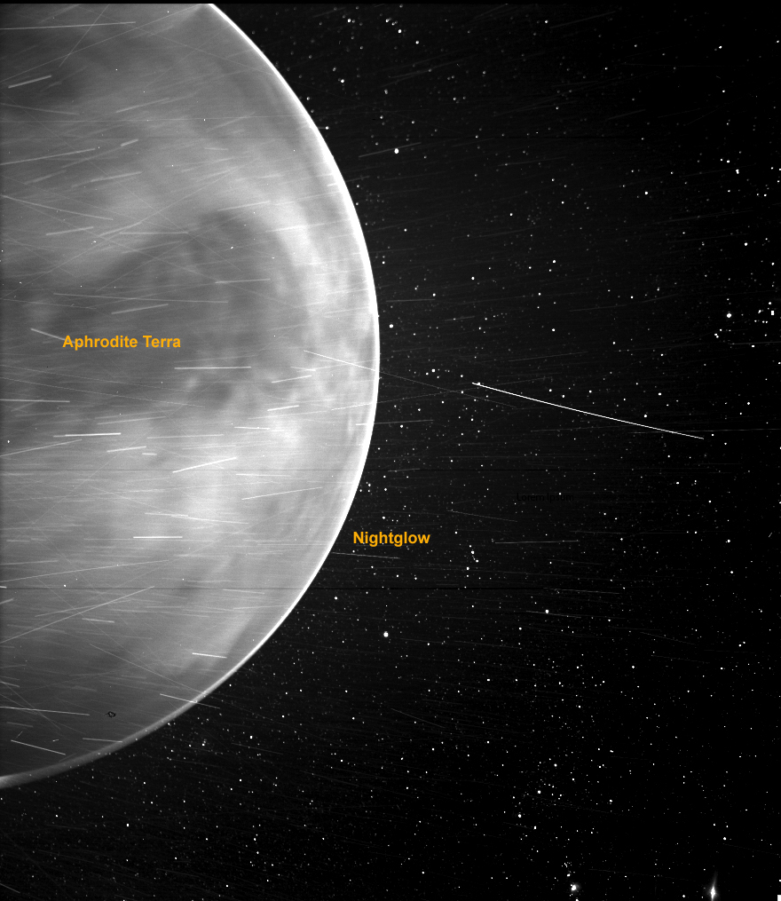 The night side of Venus, imaged by the WISPR instrument on the Parker Solar Probe. (Courtesy NASA / Johns Hopkins APL / Naval Research Laboratory)