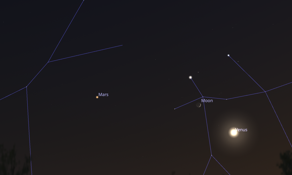 Venus and Mars above the crescent Moon