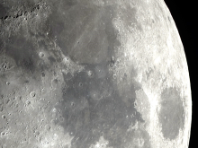 The Moon; the same image as previous but contrast-stretched to improve visibility of albedo variations