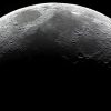 The waxing crescent Moon, oriented with Mare Crisium roughly central.