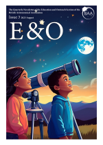 Two people and a telescope looking at the sky with Text E and O Newsletter edition 3 2025